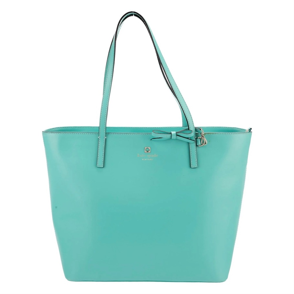 Kate Spade Leather Bow Accent Turquoise Teal Aqua Medium Street Tote Bag